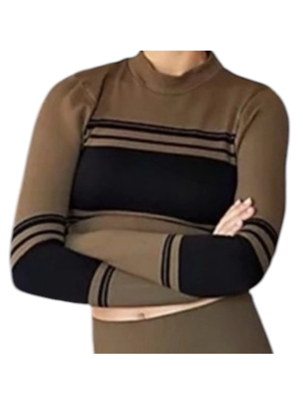 Free People Finish Line Long Sleeve Top M brown and Black